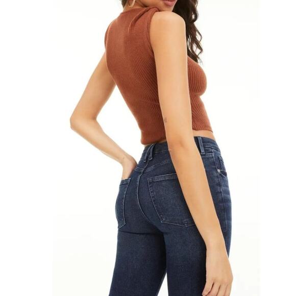 Good American Twisted Shoulder Ribbed Tank Top NWT XL Brown Tortoise Shell - Picture 4 of 9